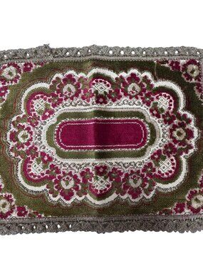 Imperia Tapestry Doll Rug Floral Tapestry Doily & Metallic Trim Made In Belgium